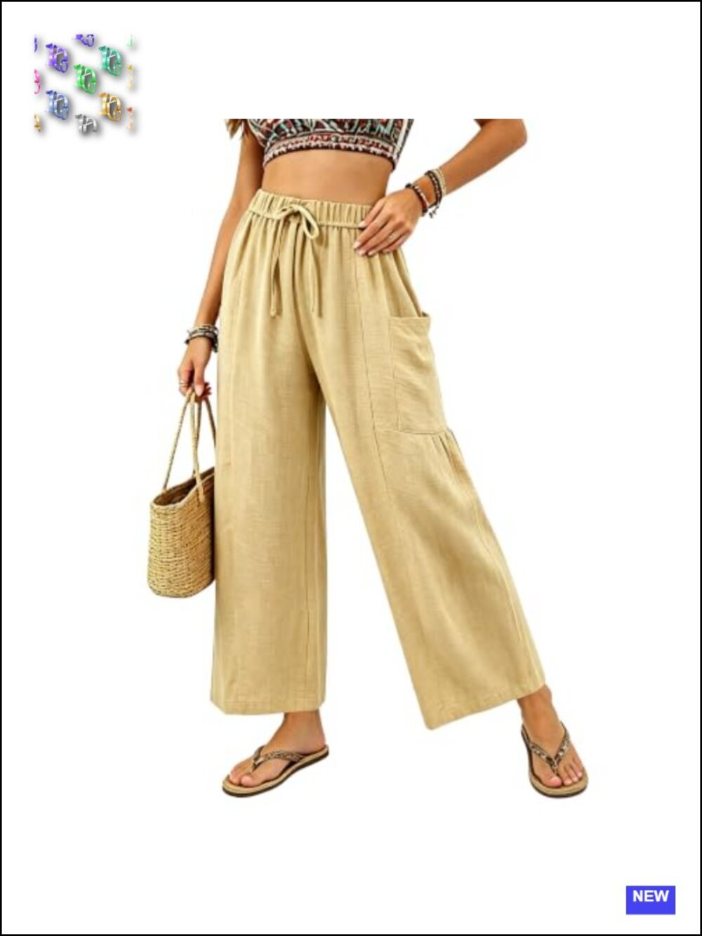 Womens Wide Leg Cropped Pants Drawstring Casual Palazzo Lounge Trousers Pockets